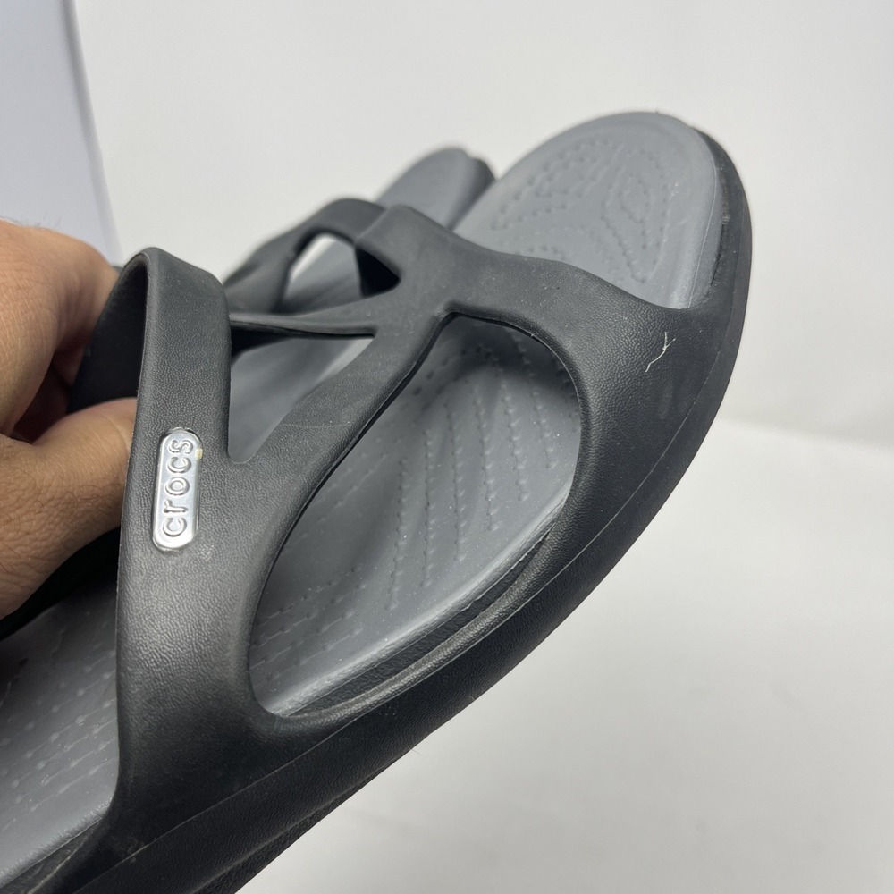 Crocs Hilga Black Gray Slip On Slides Womens Size 10 Wedge Summer Sandal Beach - Picture 7 of 15